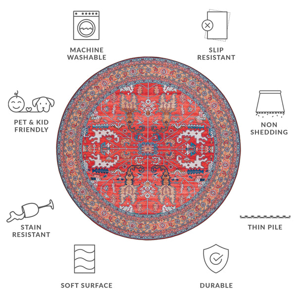 Safavieh Tucson Rust & Navy Traditional Low-Profile Area Rug — Machine Washable, Slip-Resistant, Durable 6'-0" x 8'-0" TSN152P-68