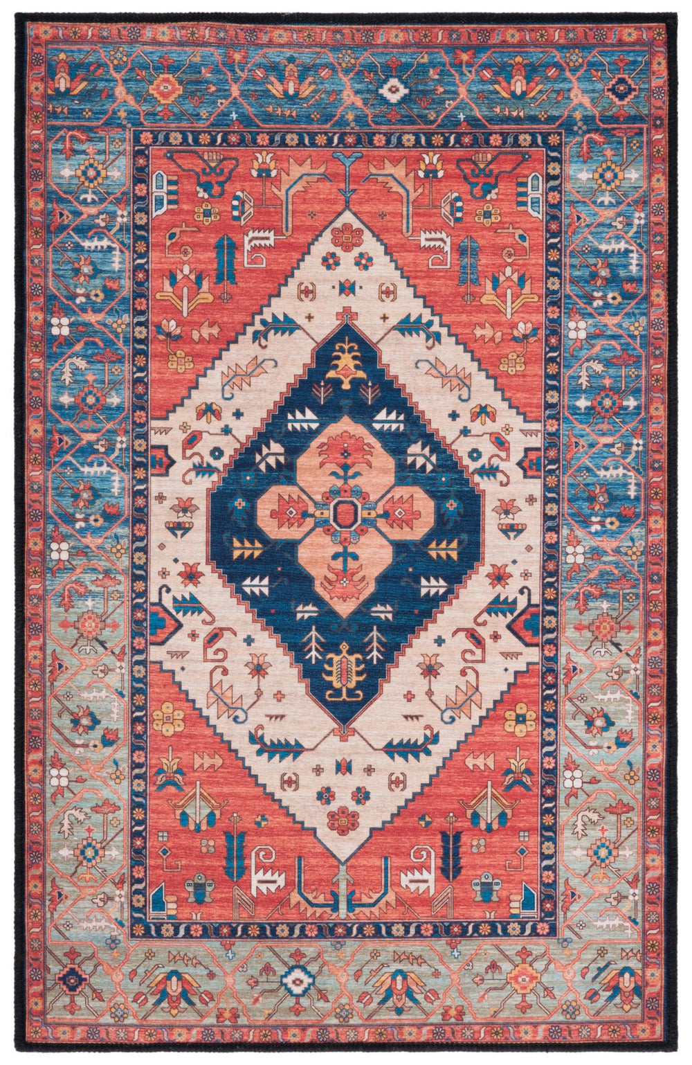Safavieh Tucson Vintage Persian Rug - Elegant Design, Machine Washable & Slip Resistant For Modern Homes Rust ,Blue Polyester Pile Tsn153p-214
