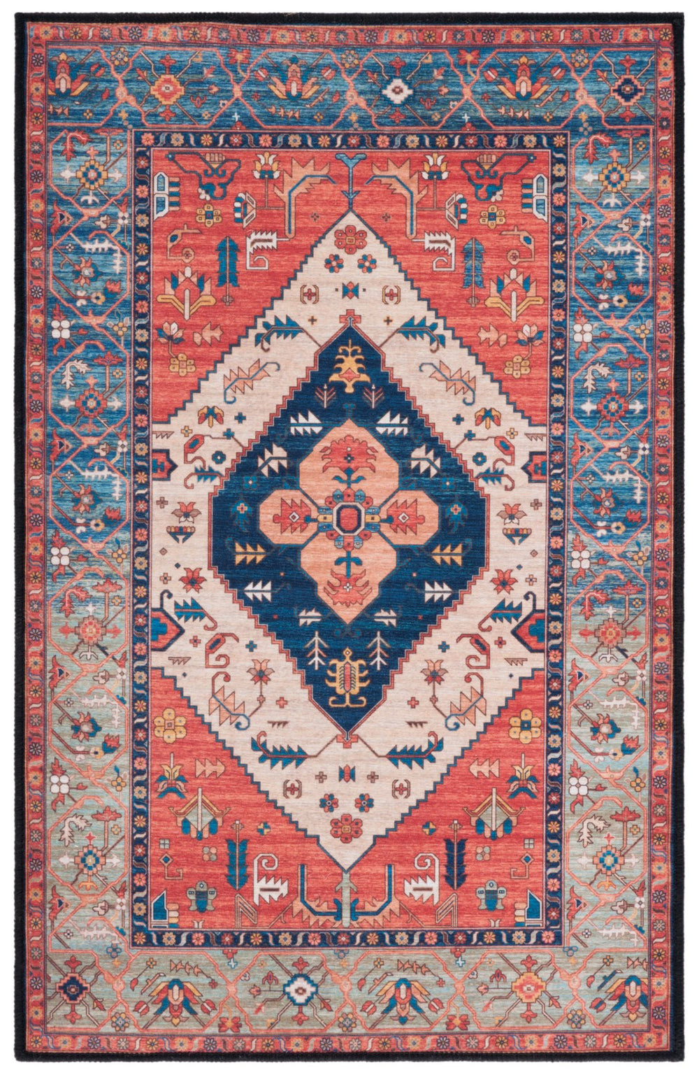 Safavieh Tucson Vintage Persian 153p Elegant Machine Washable Rug - Slip Resistant & Easy Maintenance Decor Rust ,Blue Polyester Pile Tsn153p-3sq