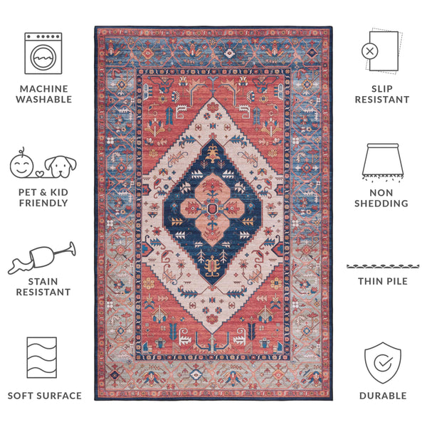Safavieh Tucson Vintage Persian Rug - Elegant Design, Machine Washable & Slip Resistant For Modern Homes Rust ,Blue Polyester Pile Tsn153p-214