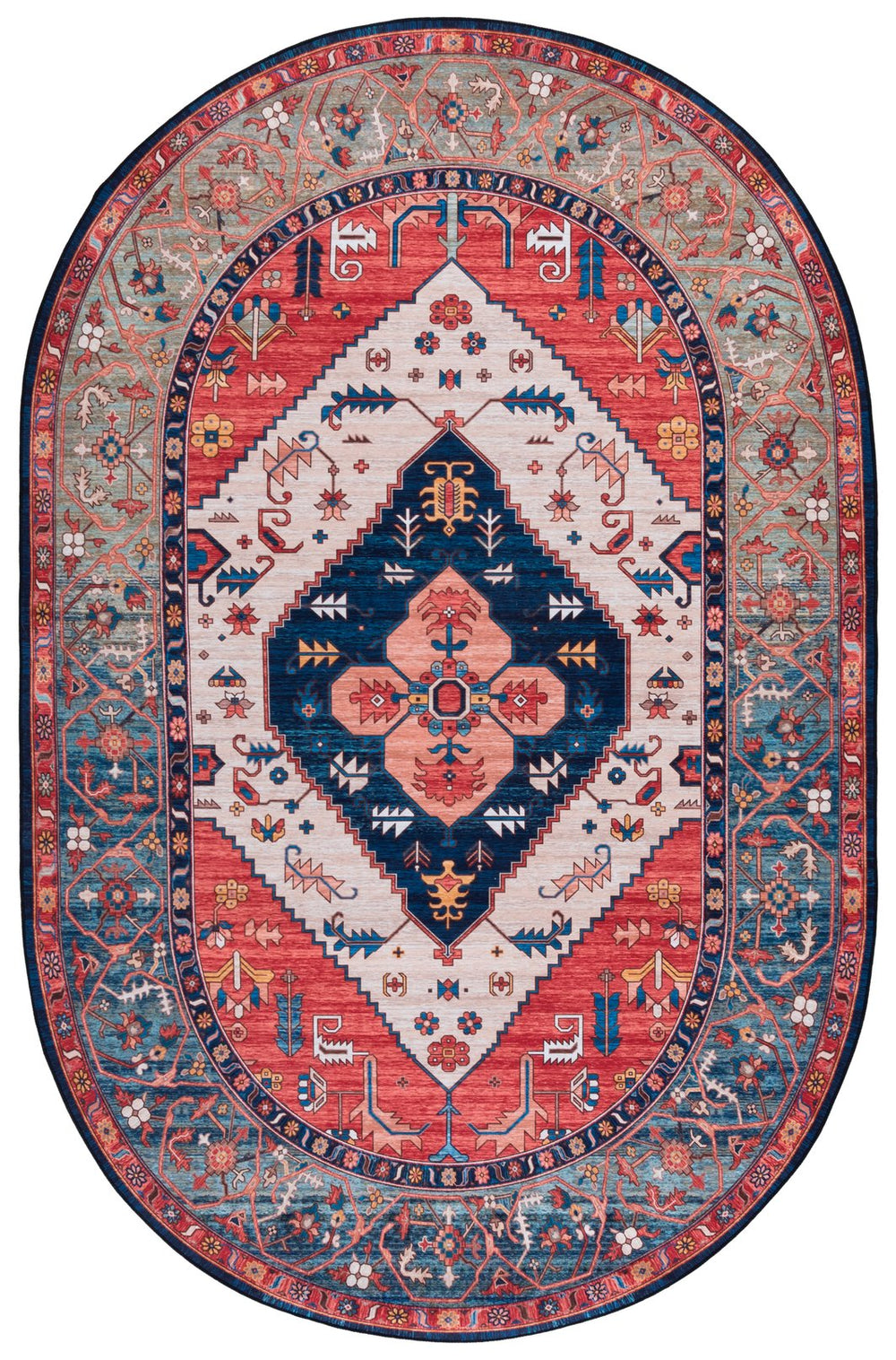 Safavieh Tucson Vintage Persian 5x8 Oval Area Rug - Machine Washable, Slip Resistant, Elegant Rust & Blue Rust ,Blue Polyester Pile Tsn153p-5ov