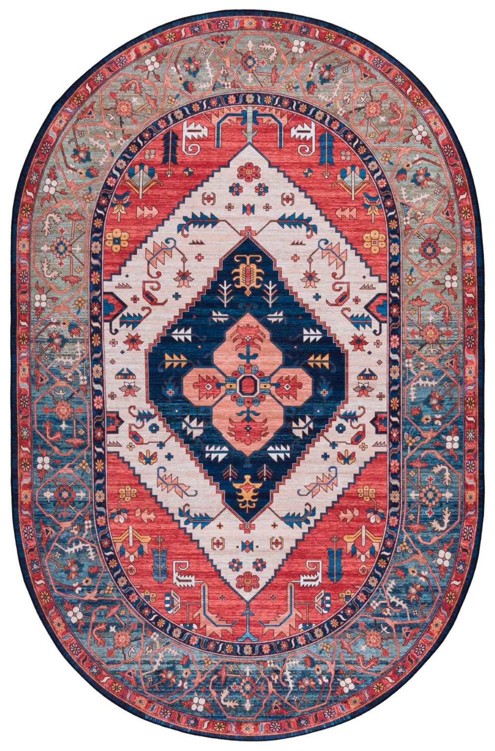 Safavieh Tucson Vintage Persian 153p Elegant Machine Washable Rug - Slip Resistant & Easy Maintenance Decor Rust ,Blue Polyester Pile Tsn153p-3sq