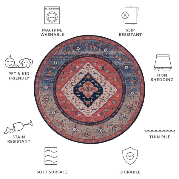 Safavieh Tucson Vintage Persian Rug - Elegant Design, Machine Washable & Slip Resistant For Modern Homes Rust ,Blue Polyester Pile Tsn153p-214