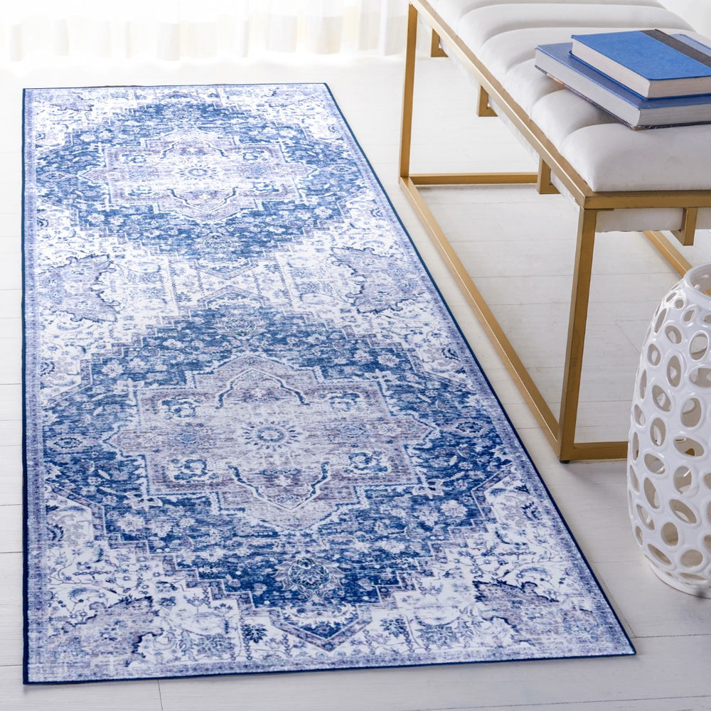 Safavieh Tucson Vintage Persian Rug: Machine Washable, Slip Resistant, Timeless Elegance For Your Home Navy ,Grey Polyester Tsn154n-24