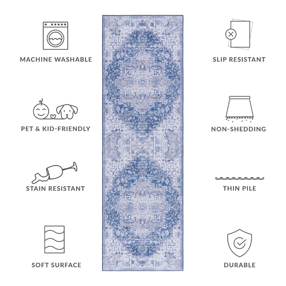 Safavieh Tucson Vintage Persian Rug: Machine Washable, Slip Resistant, Timeless Elegance For Your Home Navy ,Grey Polyester Tsn154n-24