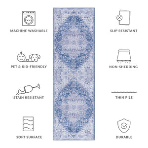 Safavieh Tucson Vintage Persian Rug: Machine Washable, Slip Resistant, Timeless Elegance For Your Home Navy ,Grey Polyester Tsn154n-24