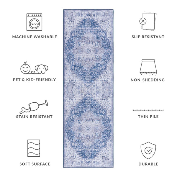 Safavieh Tucson Vintage Persian Rug: Machine Washable, Slip Resistant, Timeless Elegance For Your Home Navy ,Grey Polyester Tsn154n-24