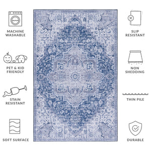 Safavieh Tucson Vintage Persian Rug: Machine Washable, Slip Resistant, Timeless Elegance For Your Home Navy ,Grey Polyester Tsn154n-24