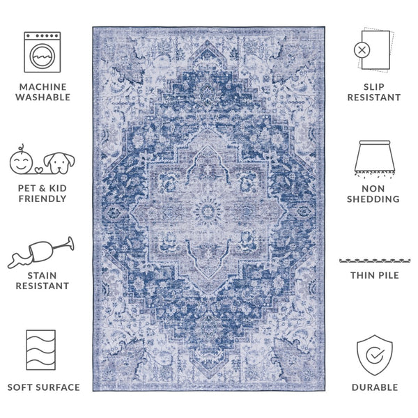 Safavieh Tucson Vintage Persian Rug: Machine Washable, Slip Resistant, Timeless Elegance For Your Home Navy ,Grey Polyester Tsn154n-24