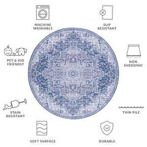 Safavieh Tucson Vintage Persian Rug: Machine Washable, Slip Resistant, Timeless Elegance For Your Home Navy ,Grey Polyester Tsn154n-24
