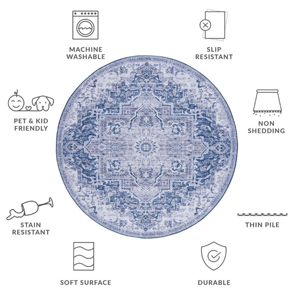 Safavieh Tucson Vintage Persian Rug: Machine Washable, Slip Resistant, Timeless Elegance For Your Home Navy ,Grey Polyester Tsn154n-24