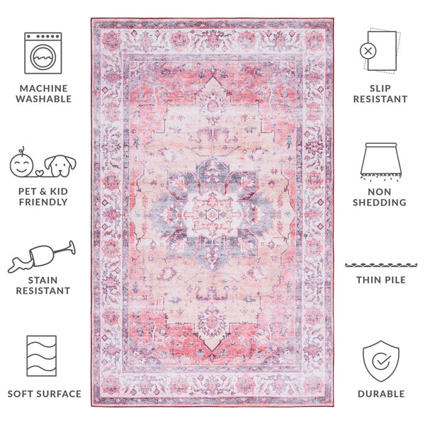 Safavieh Tucson Exquisite Floral Power Loomed Rug - Machine Washable, Slip-resistant, Timeless Elegance Rust ,Beige Polyester Pile Tsn163p-26