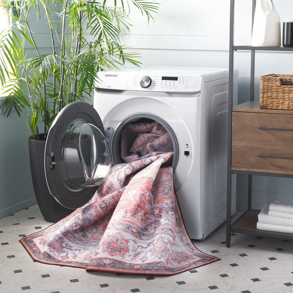 Safavieh Tucson Exquisite Floral Power Loomed Rug - Machine Washable, Slip-resistant, Timeless Elegance Rust ,Beige Polyester Pile Tsn163p-26