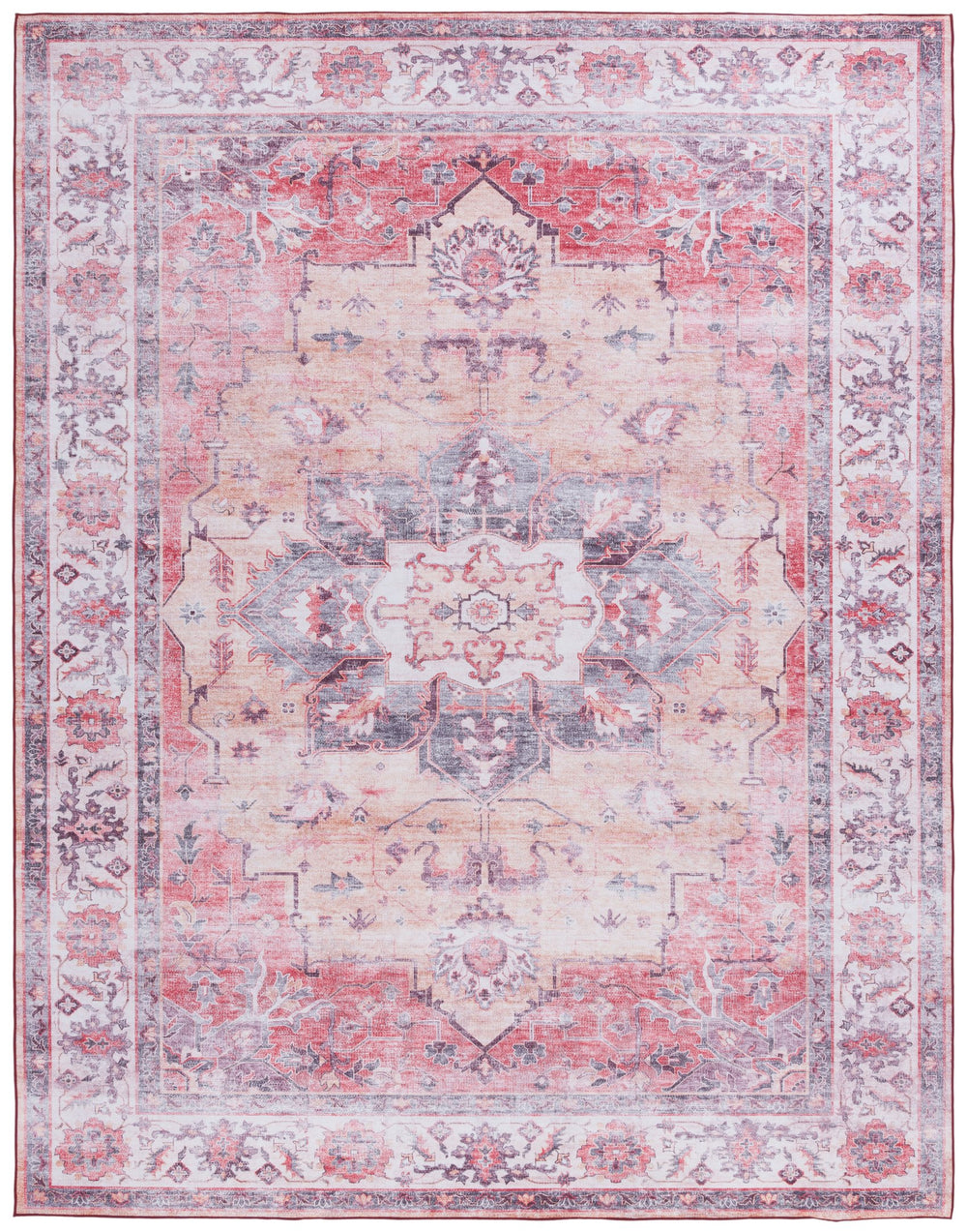 Safavieh Tucson Exquisite Floral Power Loomed Rug - Machine Washable, Slip-resistant, Timeless Elegance Rust ,Beige Polyester Pile Tsn163p-26