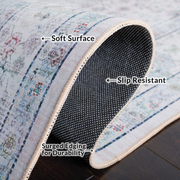 Safavieh Tucson Elegant Beige Green Rug – Soft Polyester, Machine Washable & Slip Resistant For Durability Blue ,Red Polyester Pile Tsn165b-8sq