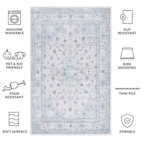 Safavieh Tucson Elegant Beige Green Rug – Soft Polyester, Machine Washable & Slip Resistant For Durability Blue ,Red Polyester Pile Tsn165b-8sq