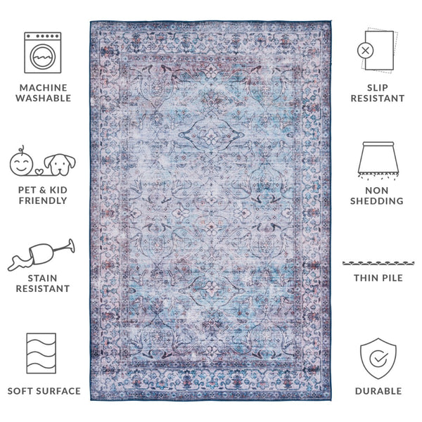 Safavieh Tucson Exquisite Machine Washable Area Rug - Slip Resistant, Timeless Design For Elegant Interiors Aqua ,Pink Polyester Tsn173j-26