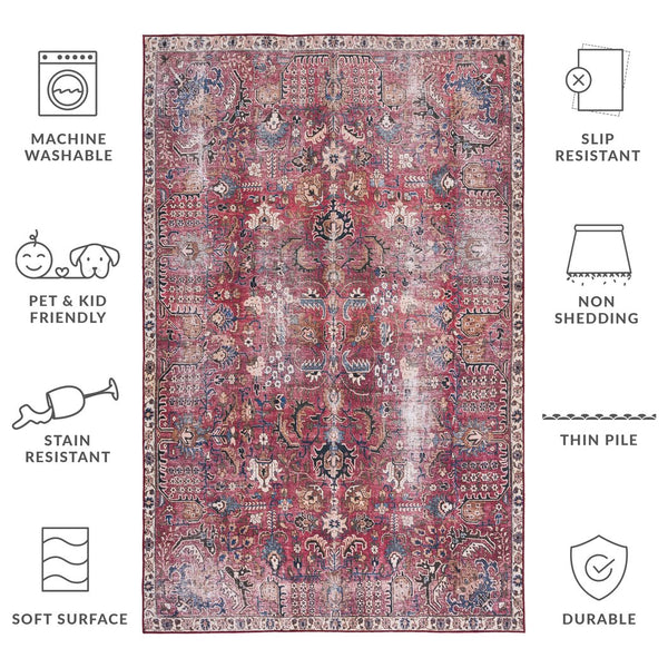 Safavieh Tucson Timeless Traditional Rug – Machine Washable, Slip Resistant, Durable Design For Any Room Red ,Beige Polyester Pile Tsn174q-24