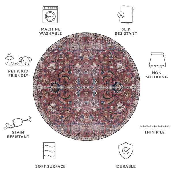 Safavieh Tucson Timeless Traditional Rug – Machine Washable, Slip Resistant, Durable Design For Any Room Red ,Beige Polyester Pile Tsn174q-24