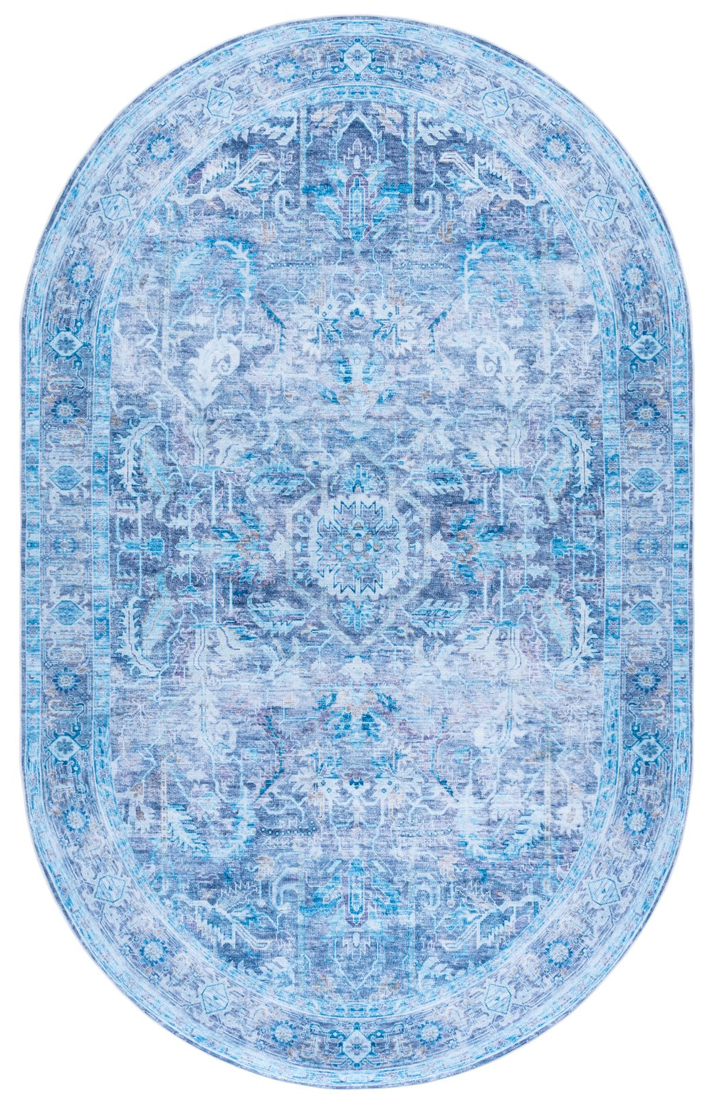 Safavieh Tucson Traditional Oval Area Rug 5x8 Feet - Purple Blue, Machine Washable & Slip Resistant Elegance Purple ,Blue Polyester Pile Tsn185v-5ov