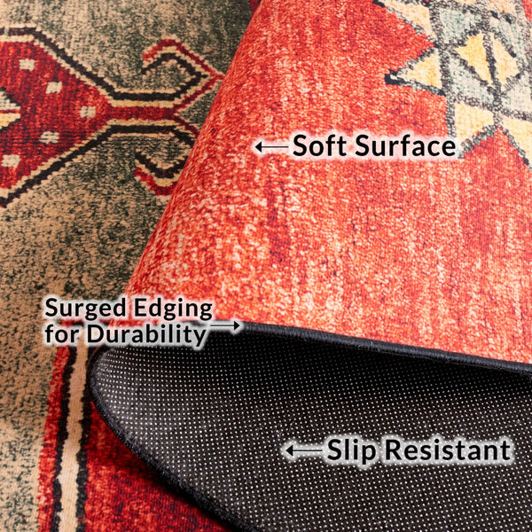 Safavieh Tucson Elegant Machine Washable Rug With Slip Resistant Backing For High Traffic Areas - Transform Your Space Rust ,Green Polyester Tsn189p-4r