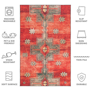 Safavieh Tucson Elegant Machine Washable Rug With Slip Resistant Backing For High Traffic Areas - Transform Your Space Rust ,Green Polyester Tsn189p-4r