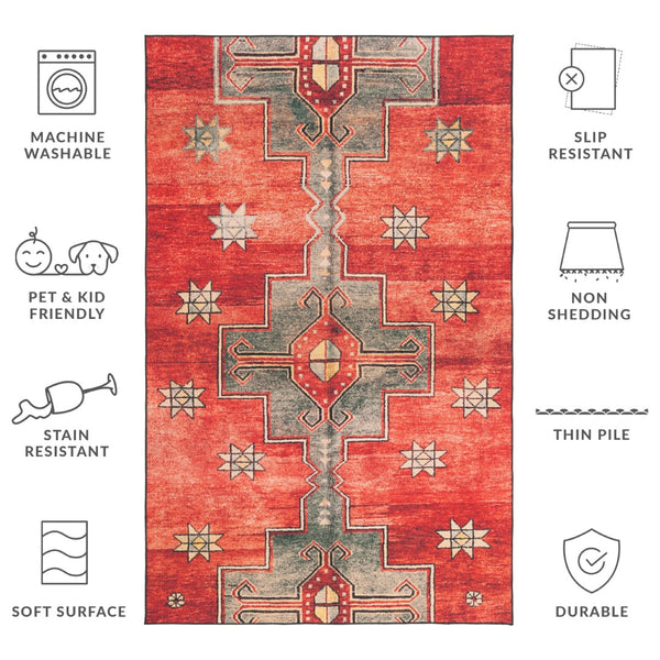 Safavieh Tucson Elegant Machine Washable Rug With Slip Resistant Backing For High Traffic Areas - Transform Your Space Rust ,Green Polyester Tsn189p-4r