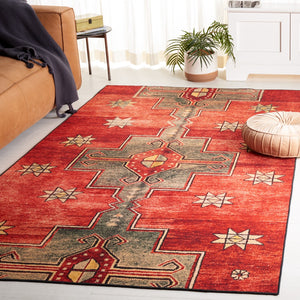 Safavieh Tucson Elegant Machine Washable Rug With Slip Resistant Backing For High Traffic Areas - Transform Your Space Rust ,Green Polyester Tsn189p-4r