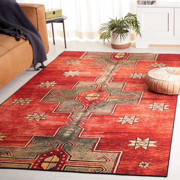Safavieh Tucson Elegant Machine Washable Rug With Slip Resistant Backing For High Traffic Areas - Transform Your Space Rust ,Green Polyester Tsn189p-4r
