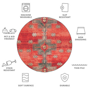 Safavieh Tucson Elegant Machine Washable Rug With Slip Resistant Backing For High Traffic Areas - Transform Your Space Rust ,Green Polyester Tsn189p-4r