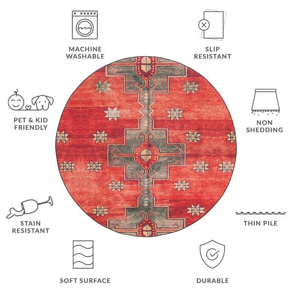 Safavieh Tucson Elegant Machine Washable Rug With Slip Resistant Backing For High Traffic Areas - Transform Your Space Rust ,Green Polyester Tsn189p-4r