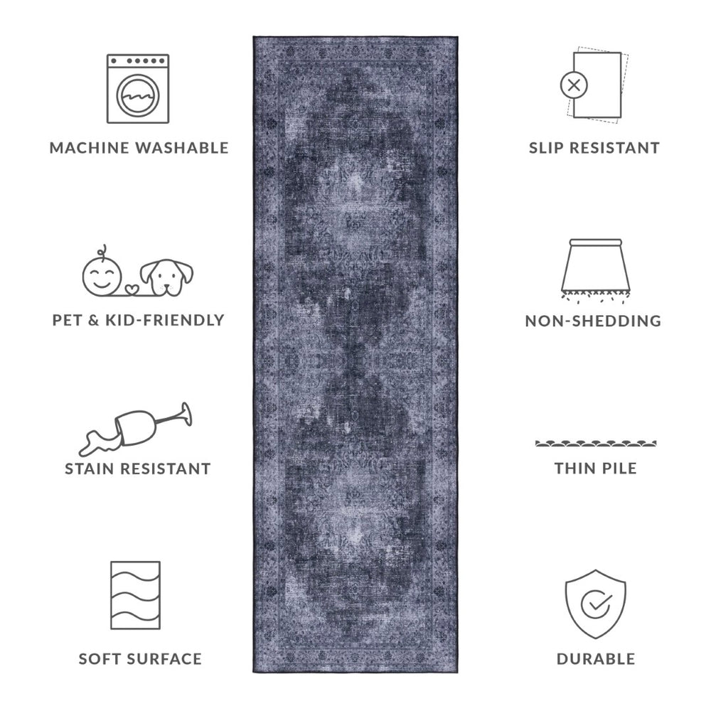 Safavieh Tucson Traditional Power Loomed Area Rug - Machine Washable, Slip Resistant Elegance For Any Space Black ,Grey Polyester Pile Tsn190z-57