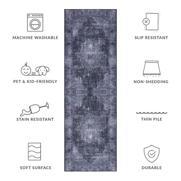 Safavieh Tucson Traditional Power Loomed Area Rug - Machine Washable, Slip Resistant Elegance For Any Space Black ,Grey Polyester Pile Tsn190z-57
