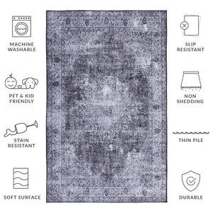 Safavieh Tucson Traditional Power Loomed Area Rug - Machine Washable, Slip Resistant Elegance For Any Space Black ,Grey Polyester Pile Tsn190z-57
