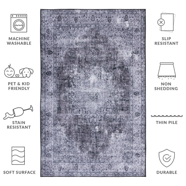Safavieh Tucson Traditional Power Loomed Area Rug - Machine Washable, Slip Resistant Elegance For Any Space Black ,Grey Polyester Pile Tsn190z-57