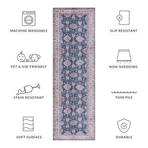 Safavieh Tucson Traditional Floral Medallion Rug - Durable, Machine Washable & Slip Resistant For Elegance Navy ,Beige Polyester Pile Tsn196n-24