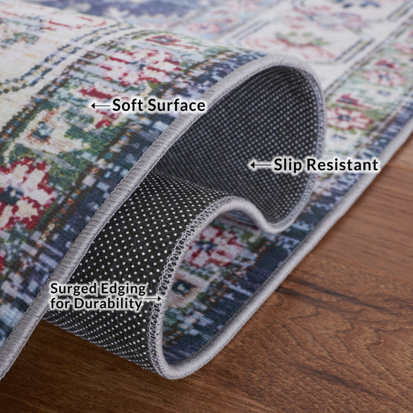 Safavieh Tucson Traditional Floral Medallion Rug - Durable, Machine Washable & Slip Resistant For Elegance Navy ,Beige Polyester Pile Tsn196n-24