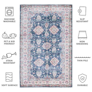 Safavieh Tucson Traditional Floral Medallion Rug - Durable, Machine Washable & Slip Resistant For Elegance Navy ,Beige Polyester Pile Tsn196n-24