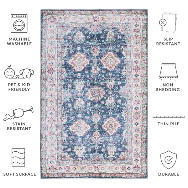 Safavieh Tucson Traditional Floral Medallion Rug - Durable, Machine Washable & Slip Resistant For Elegance Navy ,Beige Polyester Pile Tsn196n-24