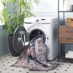 Safavieh Tucson Traditional Floral Medallion Rug - Durable, Machine Washable & Slip Resistant For Elegance Navy ,Beige Polyester Pile Tsn196n-24