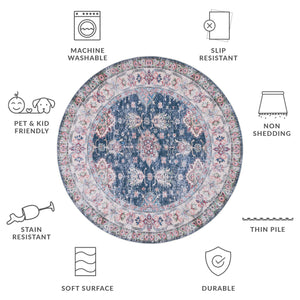 Safavieh Tucson Traditional Floral Medallion Rug - Durable, Machine Washable & Slip Resistant For Elegance Navy ,Beige Polyester Pile Tsn196n-24