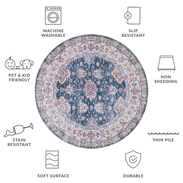 Safavieh Tucson Traditional Floral Medallion Rug - Durable, Machine Washable & Slip Resistant For Elegance Navy ,Beige Polyester Pile Tsn196n-24