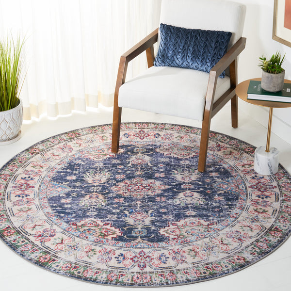 Safavieh Tucson Traditional Floral Medallion Rug - Durable, Machine Washable & Slip Resistant For Elegance Navy ,Beige Polyester Pile Tsn196n-24