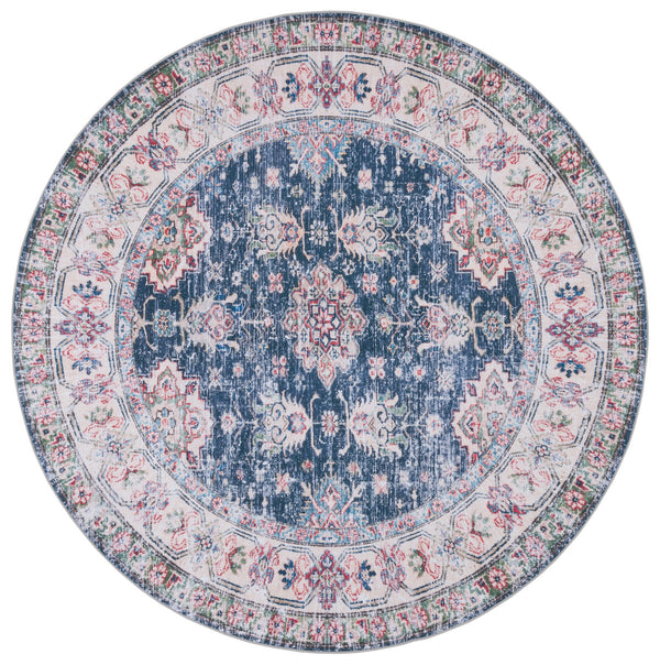 Safavieh Tucson Traditional Floral Medallion Rug - Durable, Machine Washable & Slip Resistant For Elegance Navy ,Beige Polyester Pile Tsn196n-24