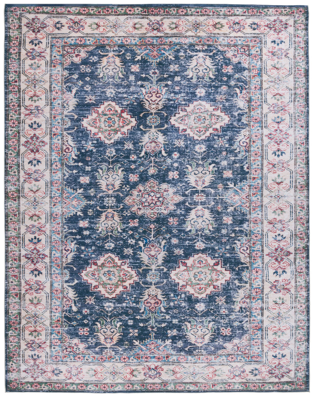 Safavieh Tucson Traditional Floral Medallion Rug - Durable, Machine Washable & Slip Resistant For Elegance Navy ,Beige Polyester Pile Tsn196n-24