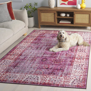 Safavieh Tucson Traditional Area Rug - Soft, Durable, Machine Washable & Slip Resistant For Easy Care Fuchsia ,Rust Polyester Pile Tsn204p-5