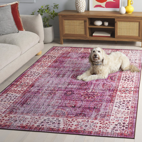 Safavieh Tucson Traditional Area Rug - Soft, Durable, Machine Washable & Slip Resistant For Easy Care Fuchsia ,Rust Polyester Pile Tsn204p-5