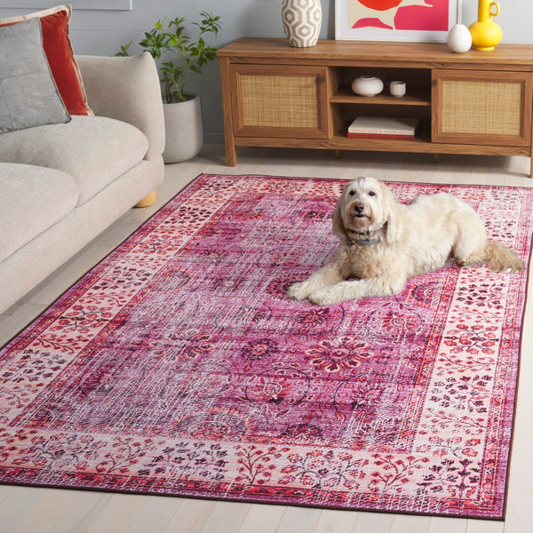 Safavieh Tucson Area Rug - Elegant Green-grey And Beige Design, Machine Washable, Slip Resistant For Safety Fuchsia ,Rust Polyester Pile Tsn204p-6