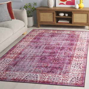 Safavieh Tucson Traditional Area Rug - Soft, Durable, Machine Washable & Slip Resistant For Easy Care Fuchsia ,Rust Polyester Pile Tsn204p-5