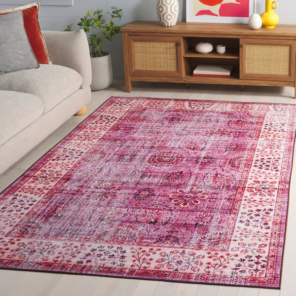 Safavieh Tucson Area Rug - Elegant Green-grey And Beige Design, Machine Washable, Slip Resistant For Safety Fuchsia ,Rust Polyester Pile Tsn204p-6